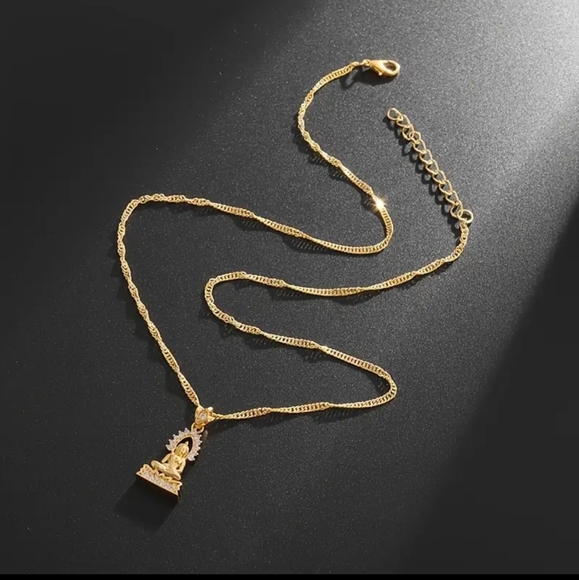 Buddha Necklace Dainty with simulated diamond Gold chain - Picture 2 of 4